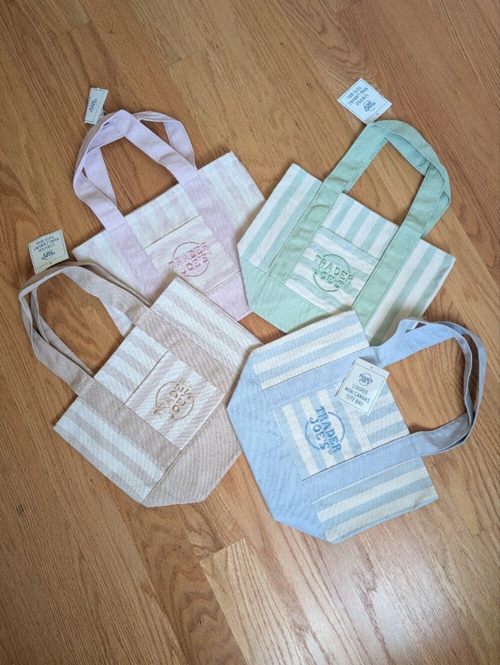 NWT Trader Joe's Pastel Striped Mini Tote Bags Set Of 4